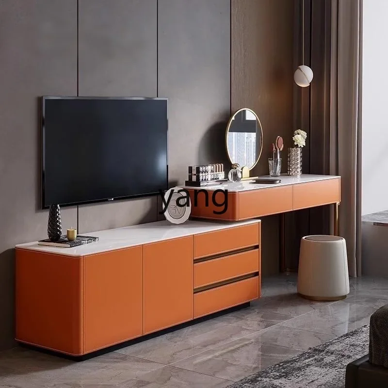 

LTT Italian Style Light Luxury Horse Leather Dressing Table Bedroom Rock Board Storage Cabinet Retractable TV Cabinet