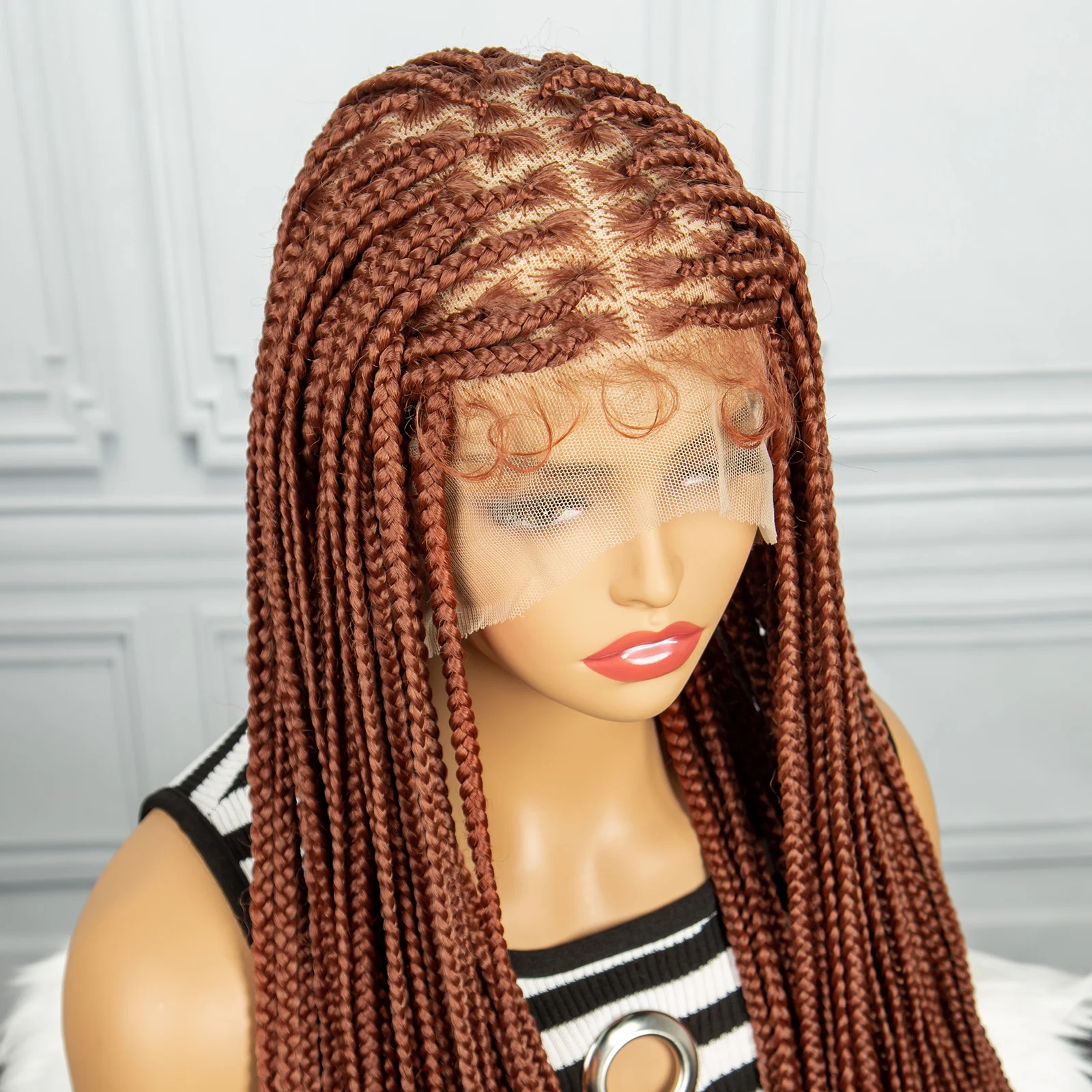 Synthetic Full Lace Box Braided Wigs Ginger Color Lace Front Braided Wigs With Baby Hair for Black Women Goddess Wigs