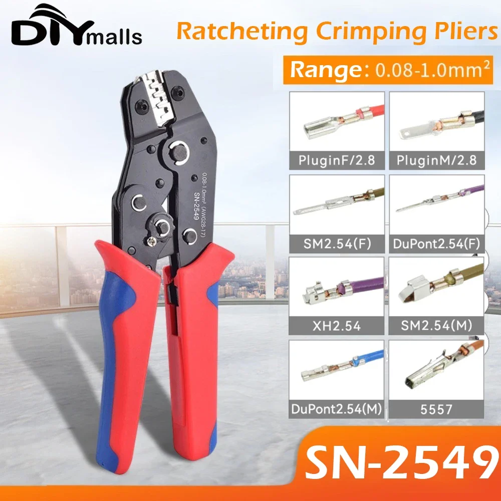 

SN-2549 Crimping Tools For PH2.0/XH2.54/2.8/3.0/3.96/KF2510/JST Terminal 0.08-1.0mm²/AWG28-18 Wire Ratcheting Pliers