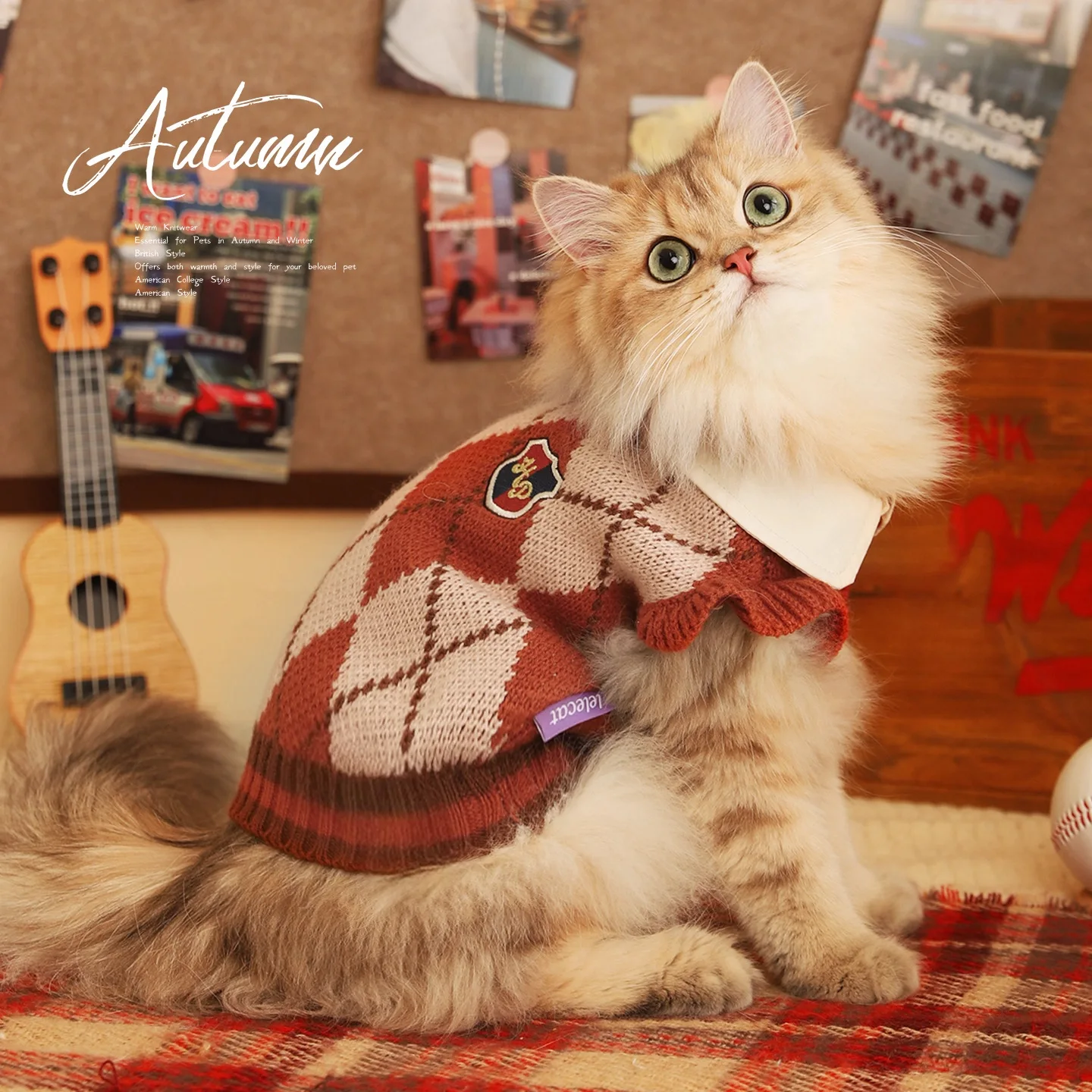 

Winter Warm Anti-Shedding Pet Sweater, Plaid Argyle Cat Dog Knitted Pullover, Cozy Clothes for Small Cats Puppies Ragdoll