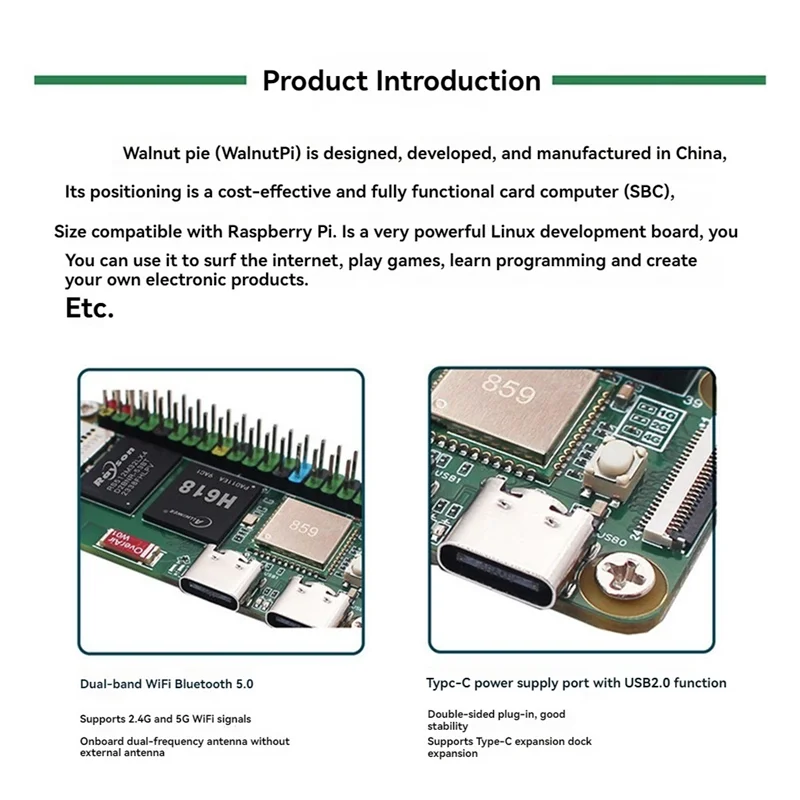 

For Walnutpi Zerow Development Board Allwinner H618 2.4G /5G Wifi Bluetooth 5.0 4K Motherboard With Antenna 4G-Y18A