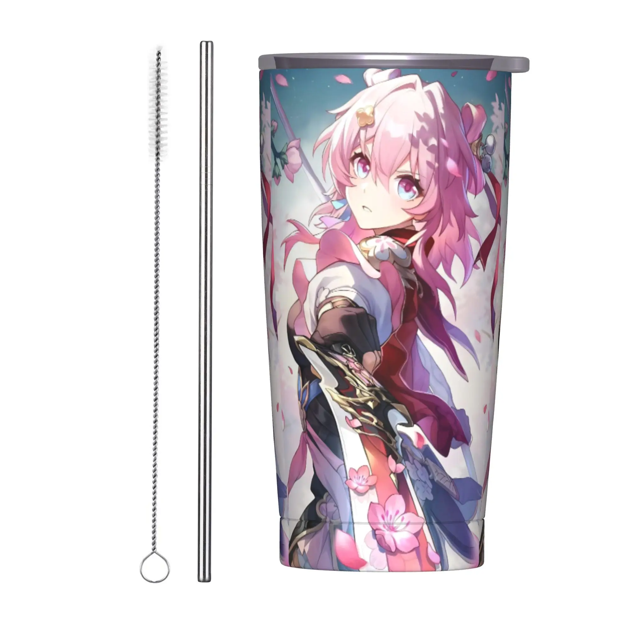 March 7th Insulated Tumbler with Straws Lid Honkai Anime Stainless Steel Coffee Mugs Office Home Hot Cold Drink Cups, 20oz