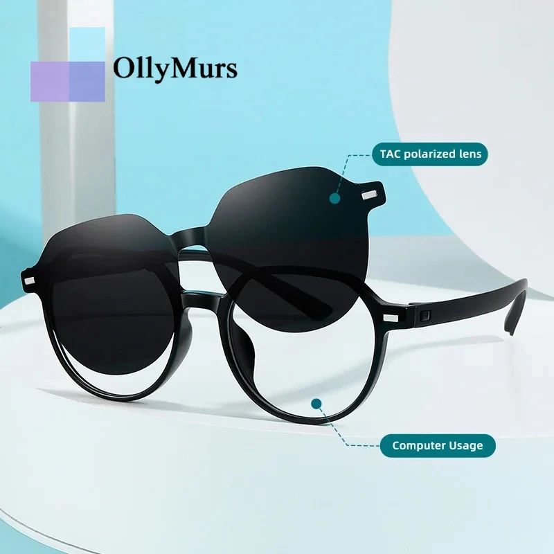 

Очки OLLYMURS с круглыми магнитными клипсами, защищающие от синего света, для мужчин и женщин, поляризационные солнцезащитные очки, очки для чтения, очки для коррекции дальнозоркости и близорукости, очки по рецепту