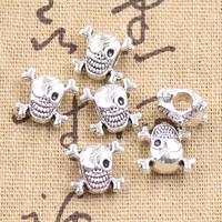 10pcs 12x8x14mm Skull Pirate Flag 4.5mm Big Hole Antique Silver Color Beads Charms Fits Diy Charms Bracelet Jewelry Beads