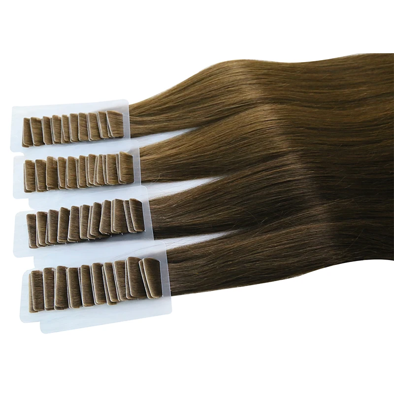 Cinta de Pu en extensiones de cabello humano para mujer, cabello virgen, trama de piel Invisible con cinta adhesiva, brasileño Natural, liso