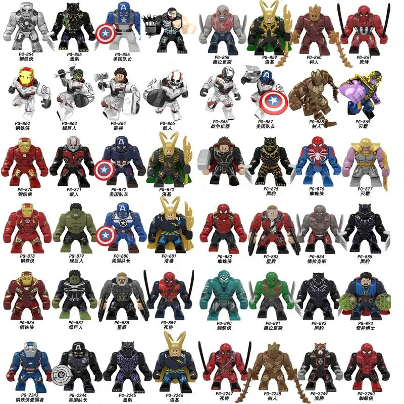 Minifiguras de bloques de superhéroes de Marvel para niños, rompecabezas de Spider Man, Iron Man, juguete de ensamblaje, regalo de cumpleaños