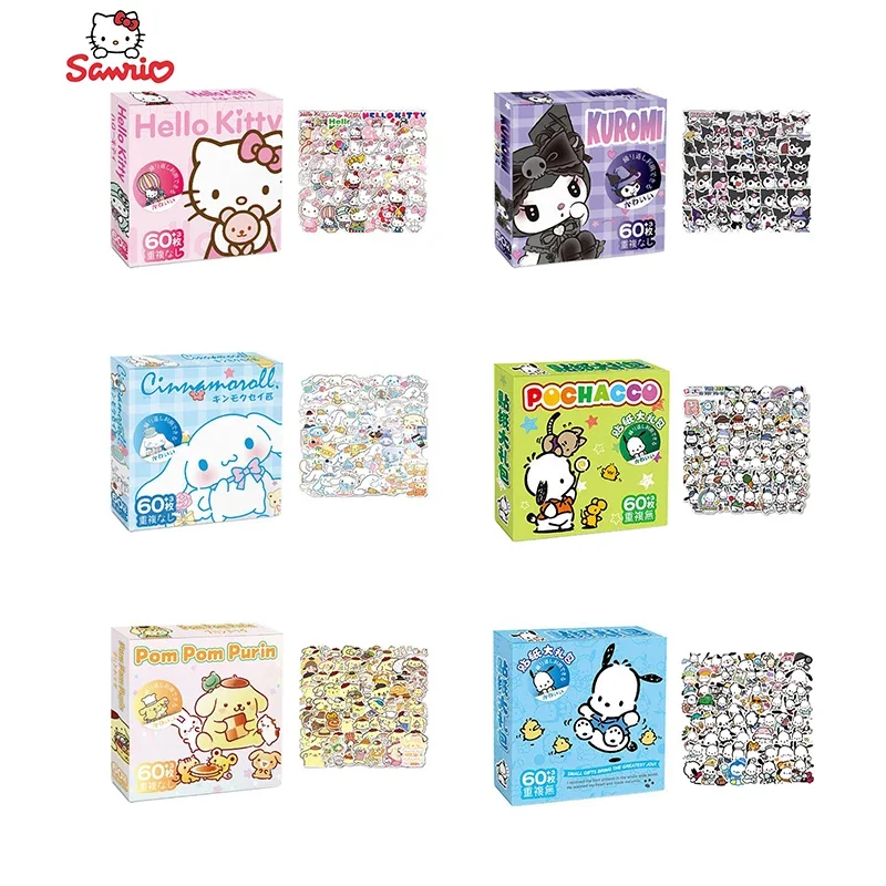 60Pcs Anime Stickers Sanrio Accessories Y2K Hello Kitty Things Kuromi Stickers Waterproof Cinnamoroll Pochacco Stickers Kid Toy