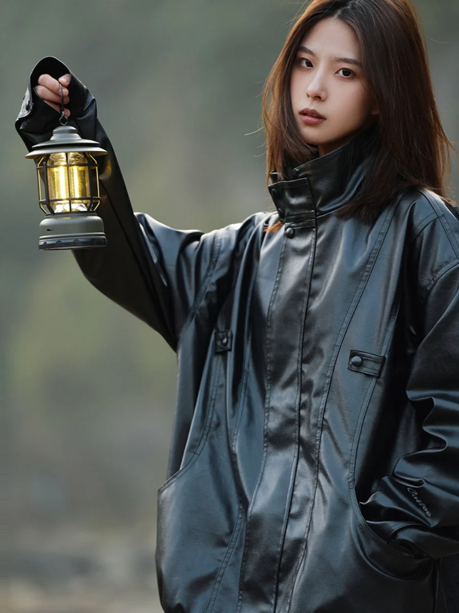 

Retro Street Sle Motorcycle Flight Leather Jaet ex Stand Collar Spring Autumn PU Leather Coat Men's Faion Outerwear