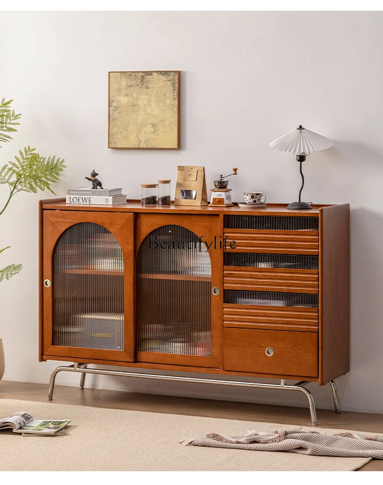 

Nordic solid wood storage wine cabinet Japanese retro integrated wall storage cabinet