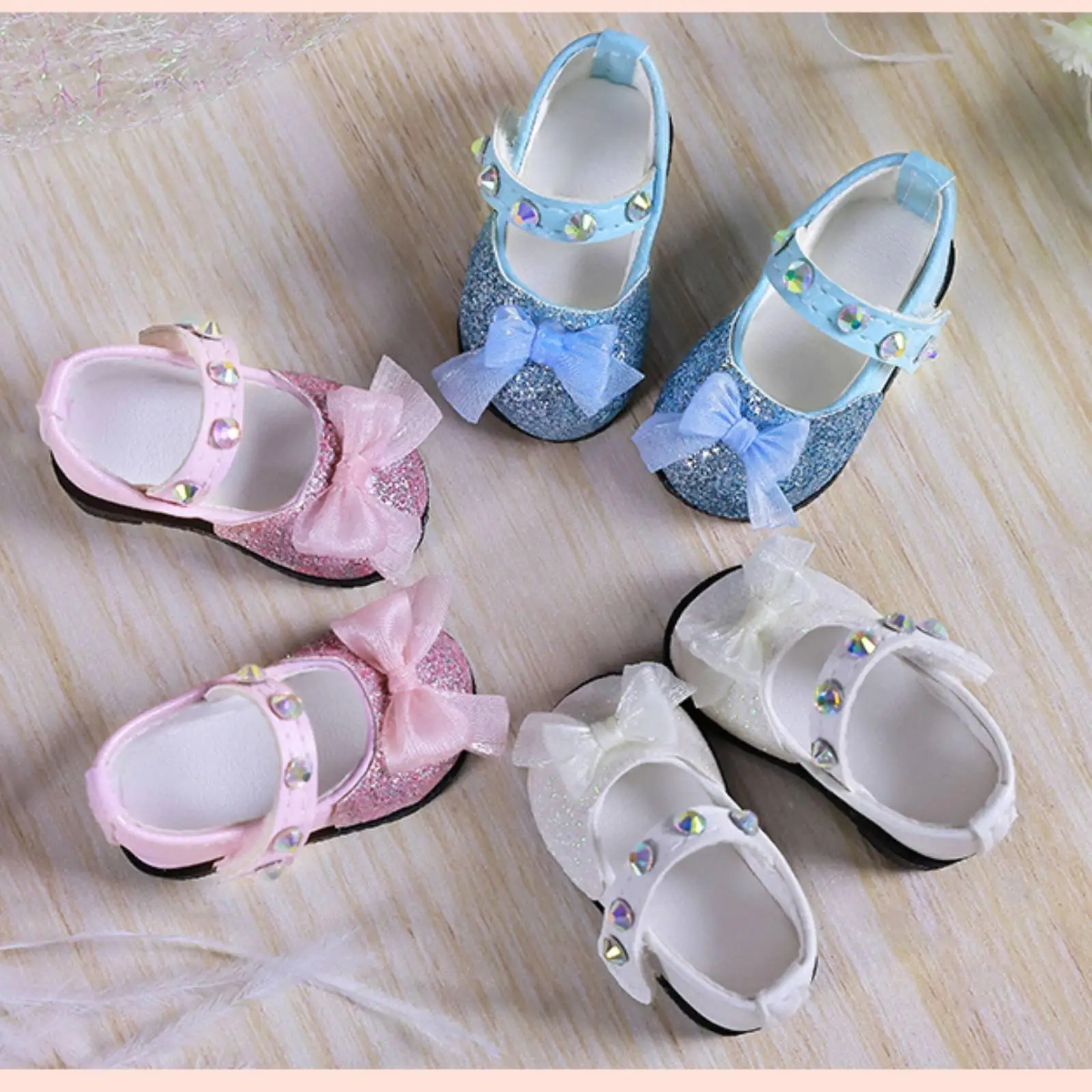 Sparkling Resin Doll Footwear Bowknot Flats with Rhinestone Strap for 1 6 Scale BJD Dolls Elegant Glitter Shoe Accessories