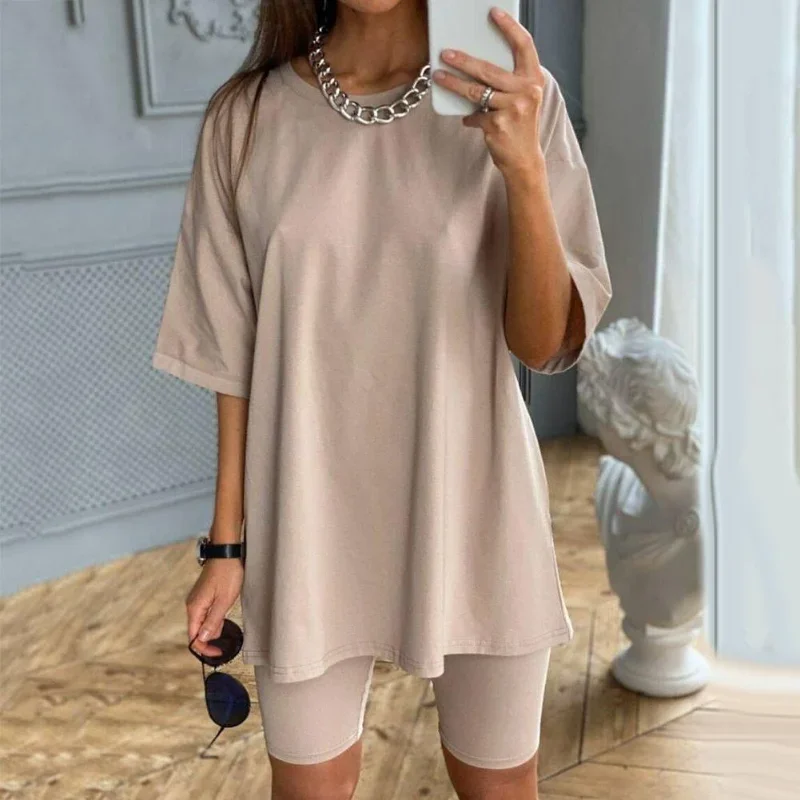 

Women Half Sleeve T-shirt Top Shorts Homewear Two Pieces Suit Leisure Set Bodycon Shorts Bottom Suit Two Piece Sets Outfit