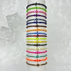 10 Pieces Solid Color Hand Woven Cross Bracelet Eastern Orthodox Prayer Adjustable Bracelet Set