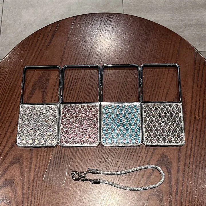 

For Samsung Z Flip7 Phone Case ZFlip6/5 Folding W24/W25Flip Diamond Studded Bracelet Diamond Grid Broken Diamond Protective Case