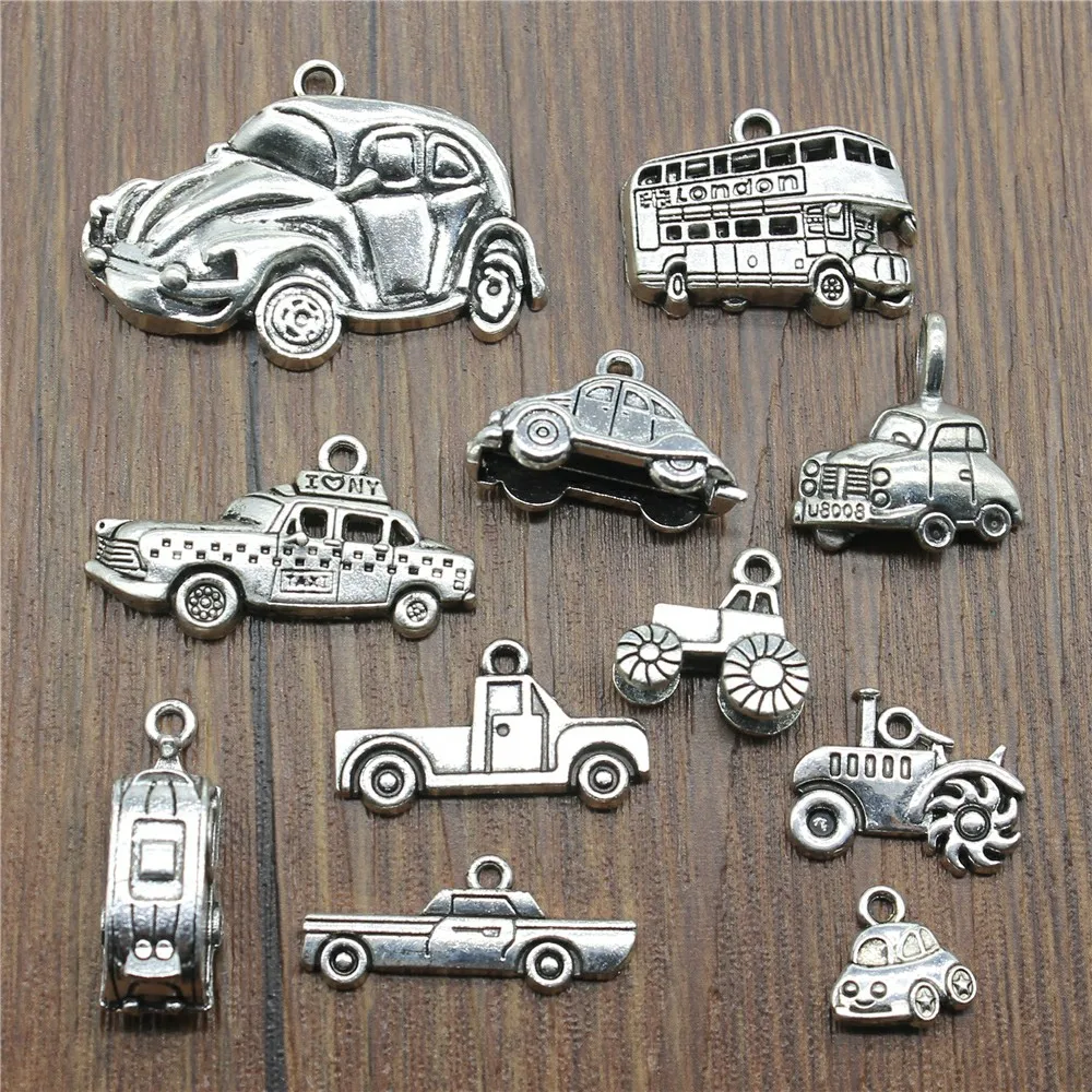 10 sztuk / partia antyczny kolor srebrny samochód wisiorki wisiorki biżuteria akcesoria Bus Charms do tworzenia biżuterii Vintage Car Charms znalezienie