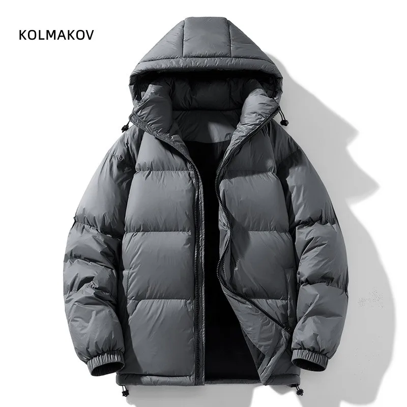 Męska kurtka zimowa z kapturem, ocieplana 90% białym puchem kaczego, modna, ciepła, casualowa, gruba kurtka zimowa, rozmiary M-4XL, kolekcja zima 2025.