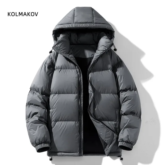 Męska kurtka zimowa z kapturem, ocieplana 90% białym puchem kaczego, modna, ciepła, casualowa, gruba kurtka zimowa, rozmiary M-4XL, kolekcja zima 2025.