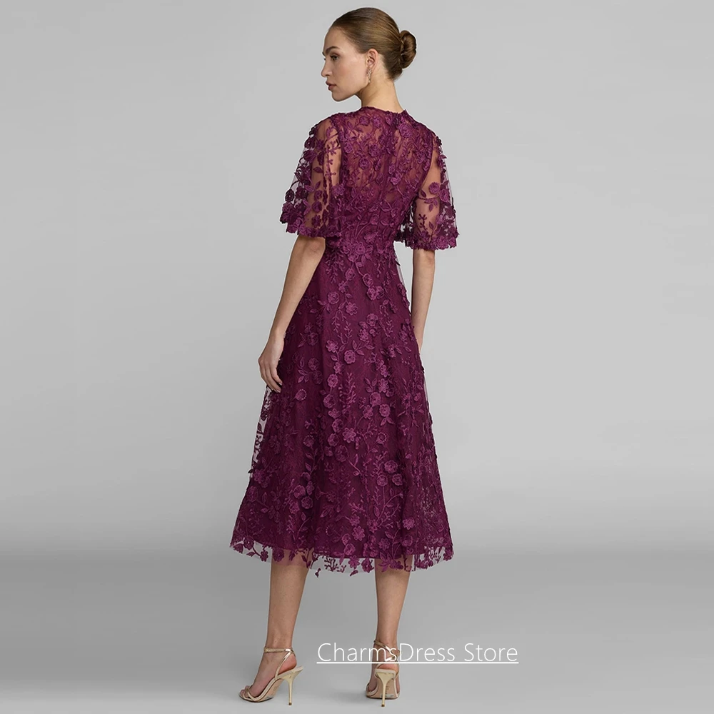 Customized Mother of The Bride Dress Fashion Half Sleeves Round Neck Tea Length A Line Wedding Guest Gown Party Dresses