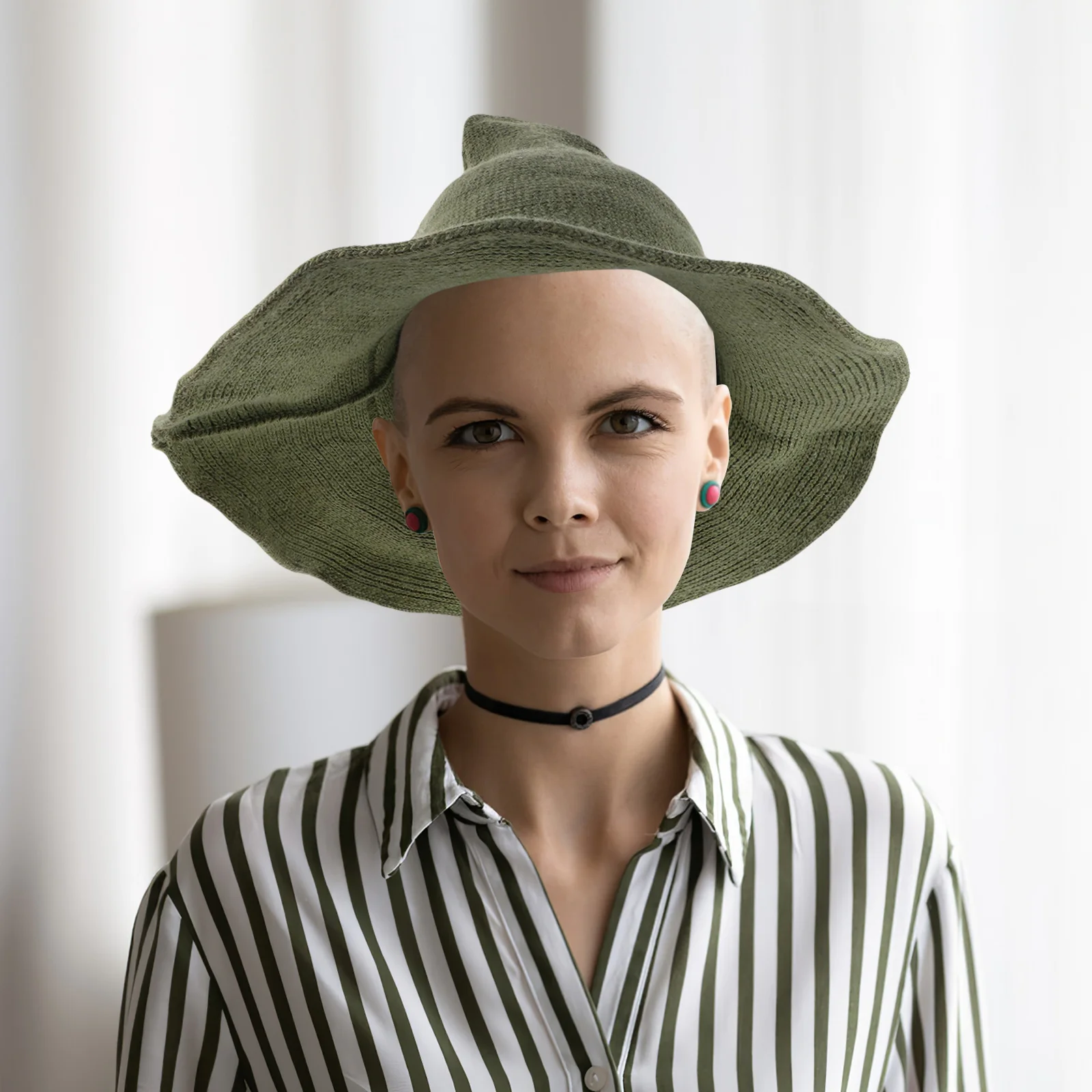 

Halloween Witch Hat Wool Blend Wide Brim Green Cone Costume Cap Adult Wizard Cosplay Accessory Renaissance Stage Party