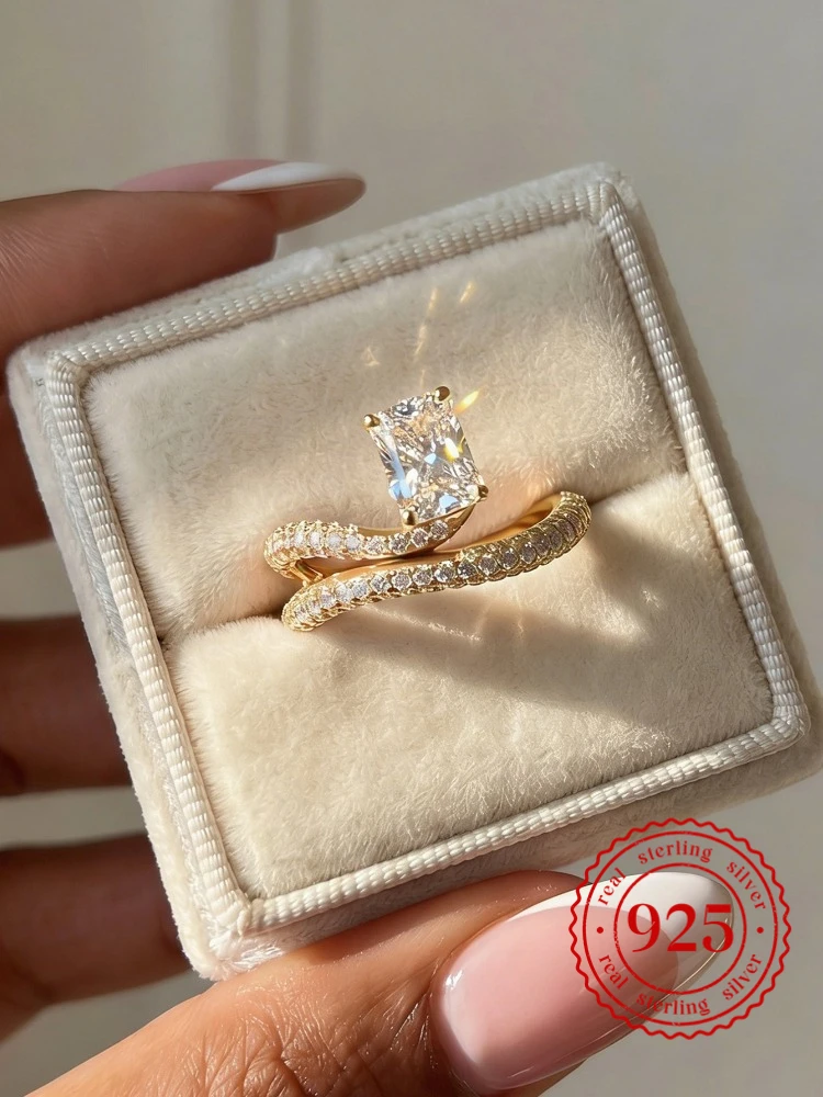 

925 Sterling Silver Rectangle Sparkling Zircon Ring For Women Anniversary Wedding Daily Wear Luxury High Quality Fine Jewelry