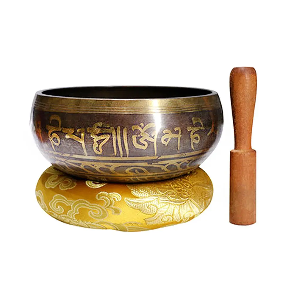 

Buddha Sound Bowl Tibetan Singing Bowl Bell Root Chakra Prayer Bowls Meditation Yoga Set H made Metal Engraved Harmonic Ambient