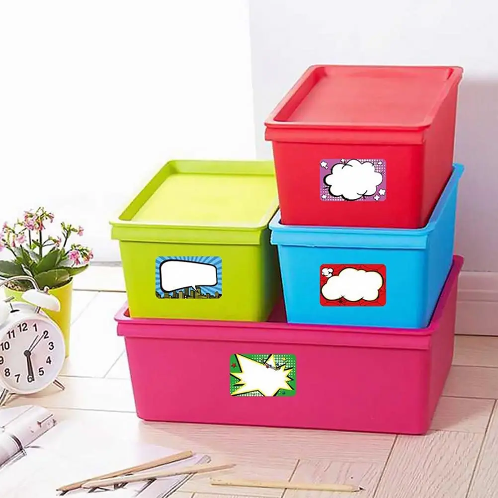 

10 Sheets Name Tag Stickers Easy Peel Paste Blank Name Labels Bright Colorful Patterns for Classroom Desk Organization