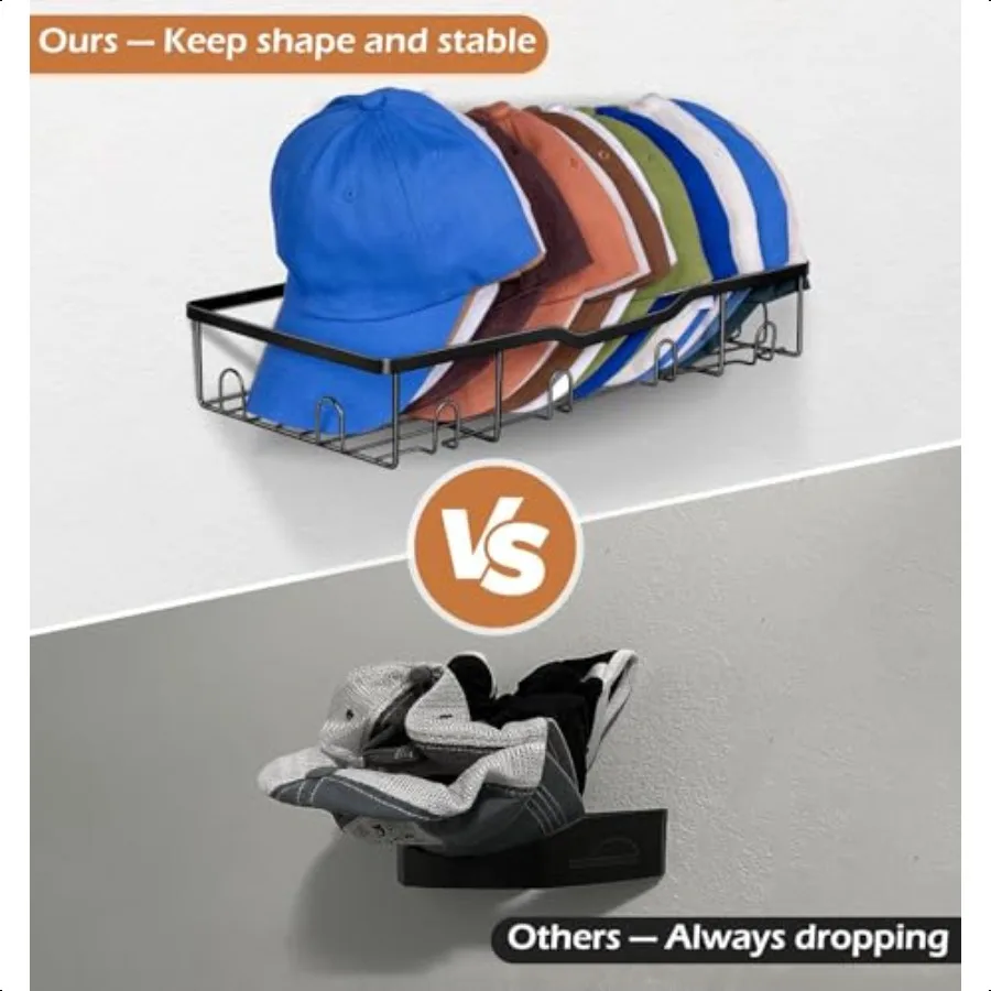 KEETDY رفوف القبعات المعدنية ل قبعات البيسبول جدار قبعة المنظم صالح 20 قبعات حامل 2 حزم قوي الحائط قبعة التخزين تنظيم #4