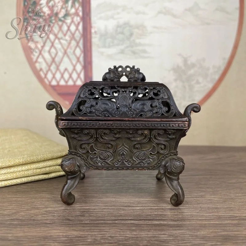 

Antique-style Elephant Head and Foot Incense Burner Ornament, Indoor Retro Incense Burner with Lid for Home Use