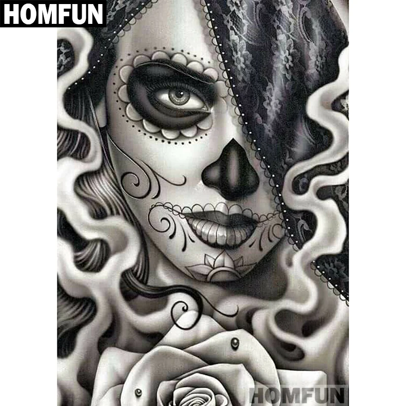 HOMFUN-pintura de diamante 5D DIY "Chica Calavera", cuadrados o redondos de imitación bordado de diamantes, estilo punto de cruz, A01458