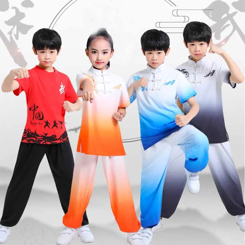 Uniforme tradicional de Tai Chi para crianças e adultos, roupas de Kung Fu Wushu, fantasia de Wing Chun para meninos, calça de manga curta vintage verão