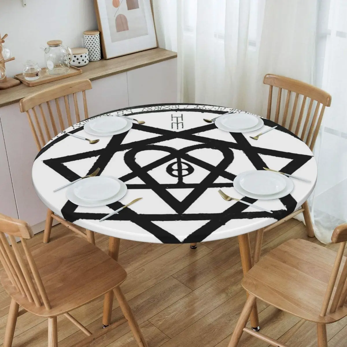 Him Band Album Heartagram Ville Valo Cool Waterproof Round Tablecloth Oilproof Table Cloth for Kitchen Events Dining Table Cover