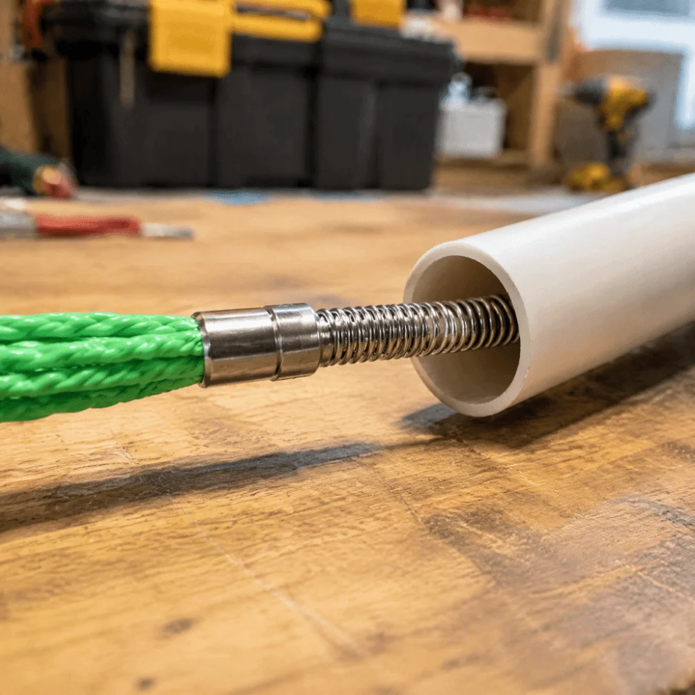 15M/ 49.2FT Manual Wire Puller 4.5mm Diameter Spring Head Flexible Cable Threader Green Fish Tape Tool Wall Installation