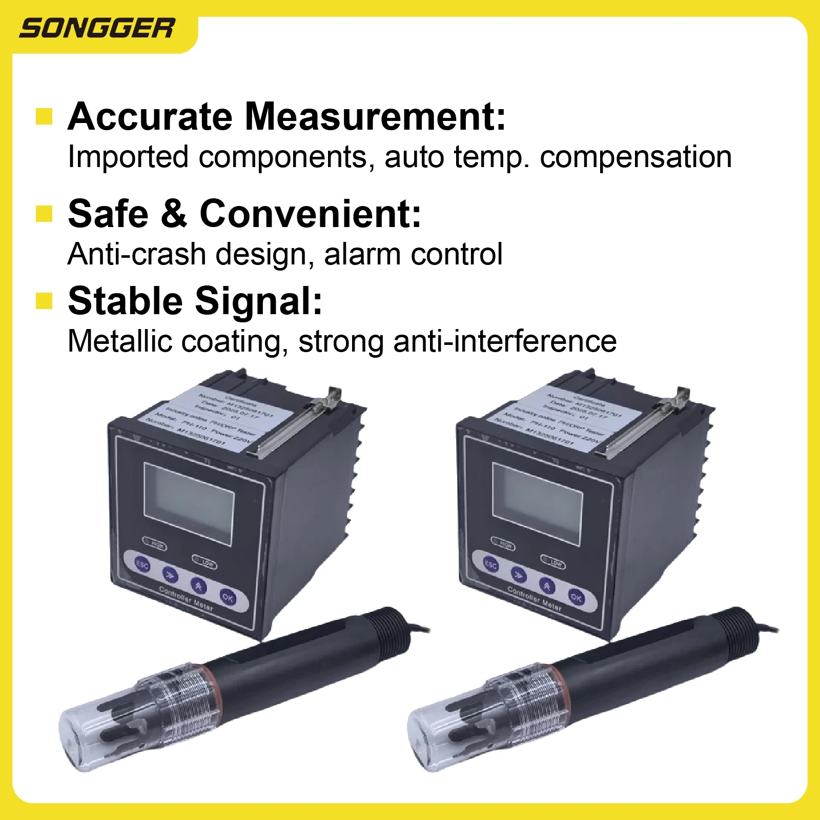 4‑20mA RS485 온라인 pH 센서 산업용 pH ORP 미터 컨트롤러 PH-110 폐수 산도 모니터 고온 패널 장착 장치