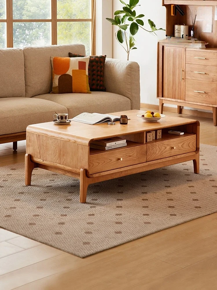 

coffee table living room household small apartment modern simple log rectangular storage side table