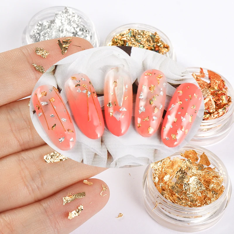 1 Box Gold Silver Irregular Aluminum Foil Paper Nail Art Sticker 3D Glitter DIY Manicure UV Gel Polish Nail Decoration Tools