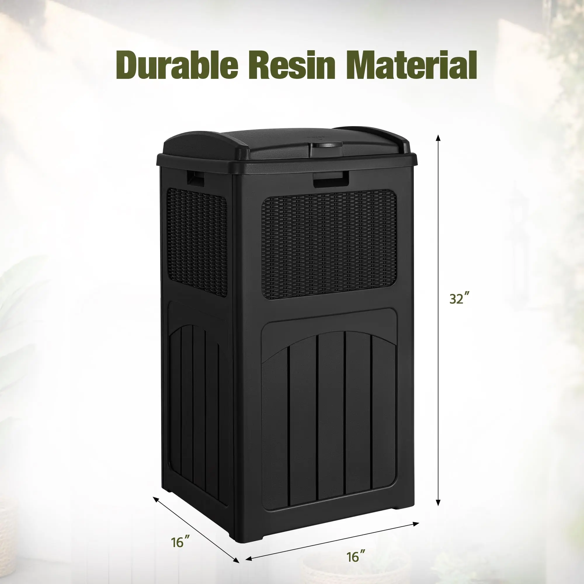 33 Gallon Outdoor Trash Can with Dual Lid, Heavy Duty Garbage Bins Outside, Black