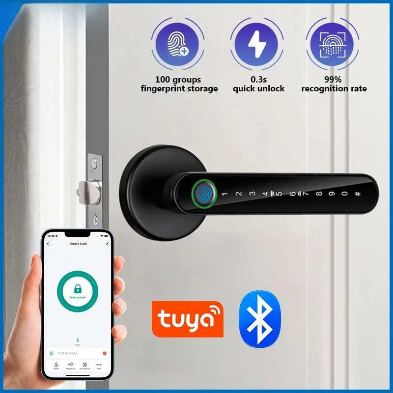

Дверной замок с отпечатком пальца Tuya Smart/Smart Life Электронный дверной замок с отпечатком пальца/паролем/ключом/приложением Tuya/разблокировкой карт