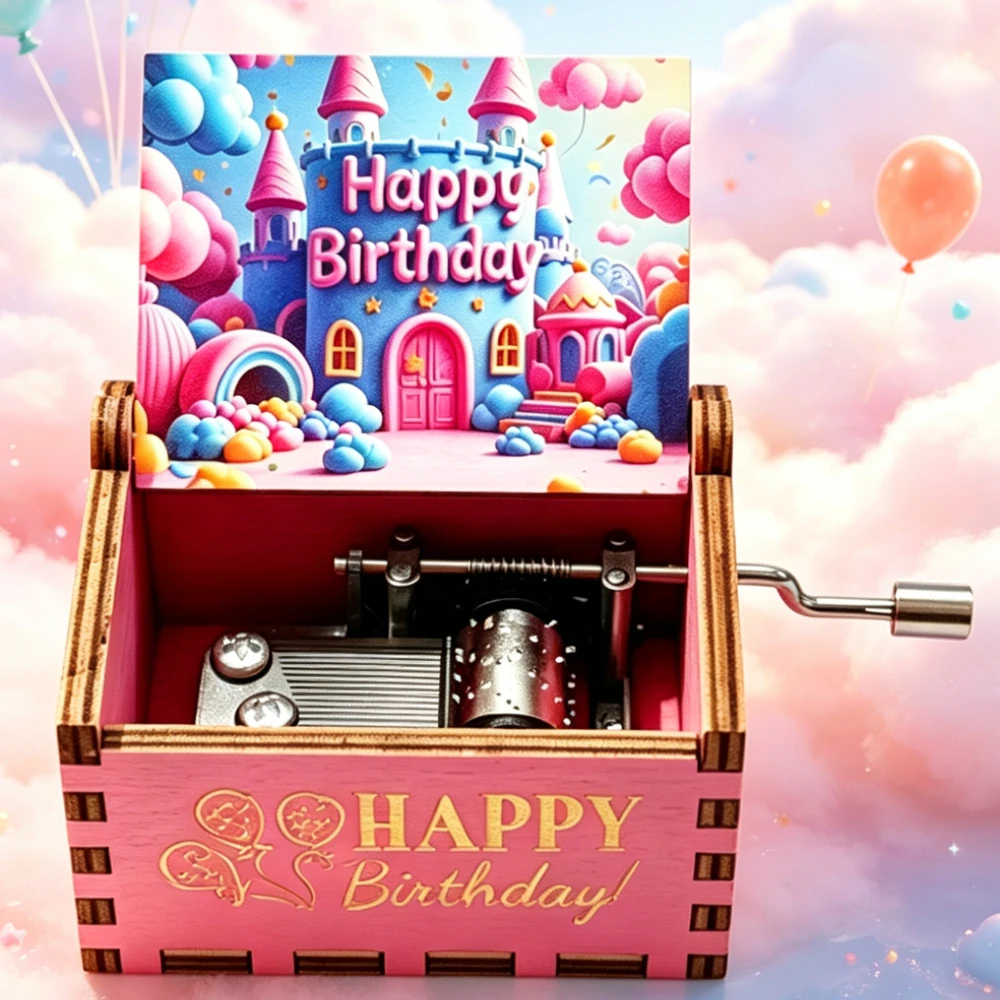Happy Birthday Spieluhr aus Holz mit Handkurbel, Spielzeug-Display, Spieluhr aus Massivholz, Sammlerstück, Hobby-Spielzeug, Geburtstagsgeschenk