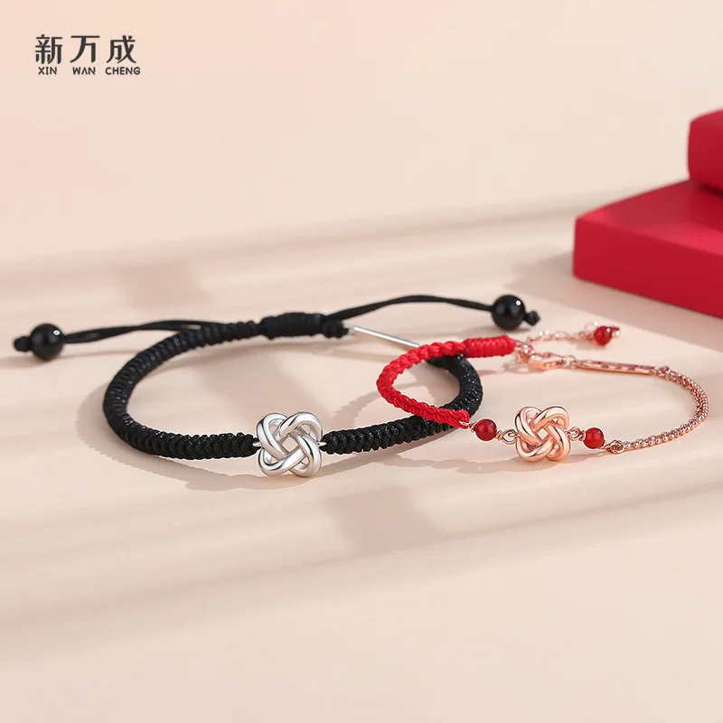 Original New Four-Leaf Clover Truelove Knot Couple Bracelets Special-Interest Design Woven Red Rope Mobius Bracelet for Men and