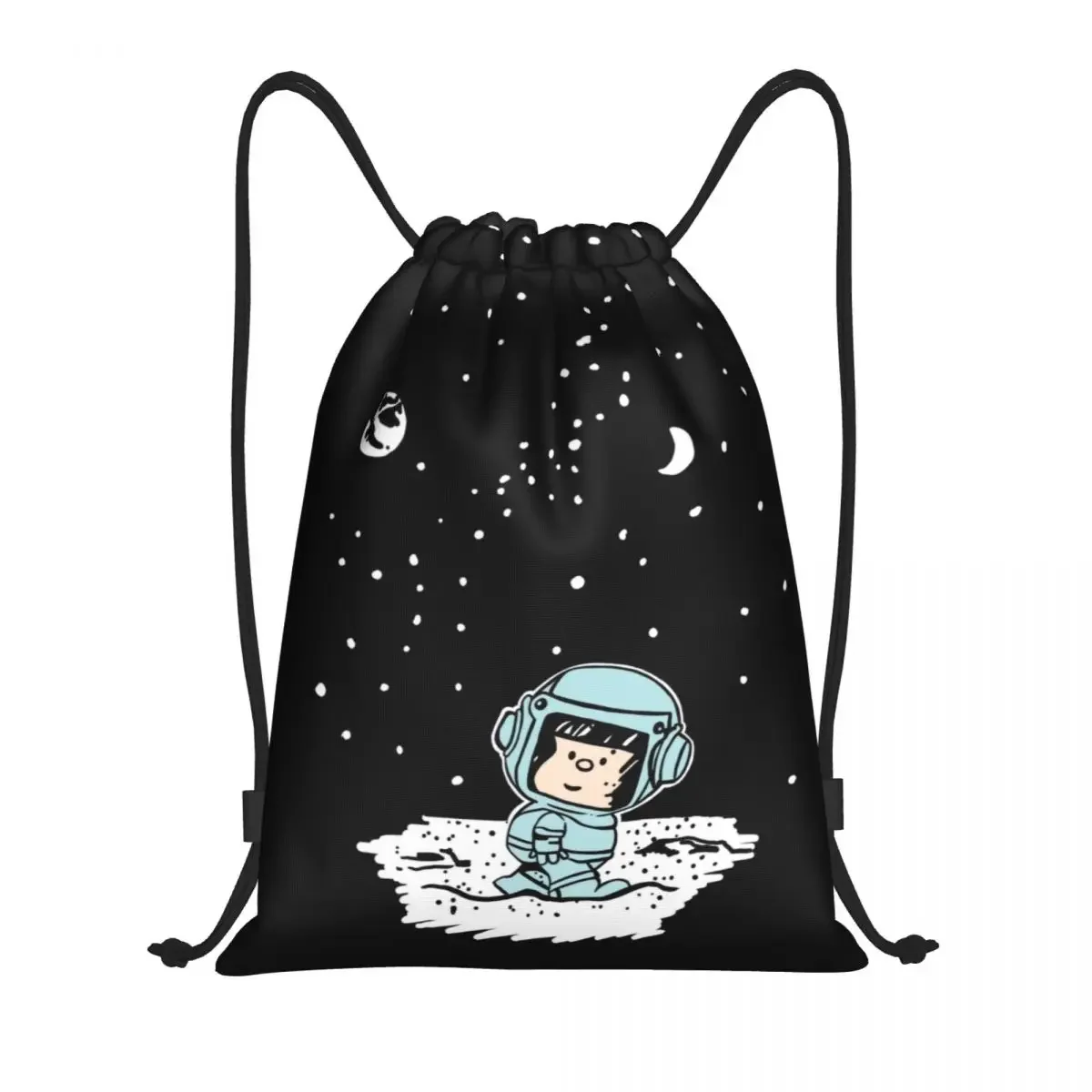 Mochila con cordón Mafalda de astronauta espacial para hombres y mujeres, bolsa de gimnasio deportiva, cómics de Quino, Sackpack de entrenamiento de dibujos animados