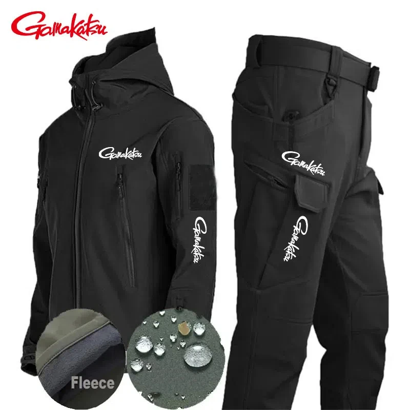 

Gamakatsu Winter Tracksuits Set Men's Army SoftShell Tactical Waterproof Fishing Jackets Hiking Climbing Fleece Jacket Hooded