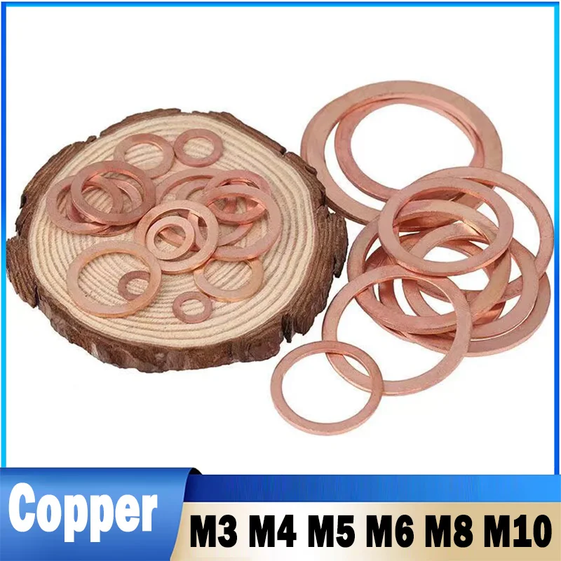 10~50Pcs M3 M4 M5 M6 M8 M10 Red Copper Brass Boat Crush Sealing Washer Flat Seal Ring Gasket Oil Shim