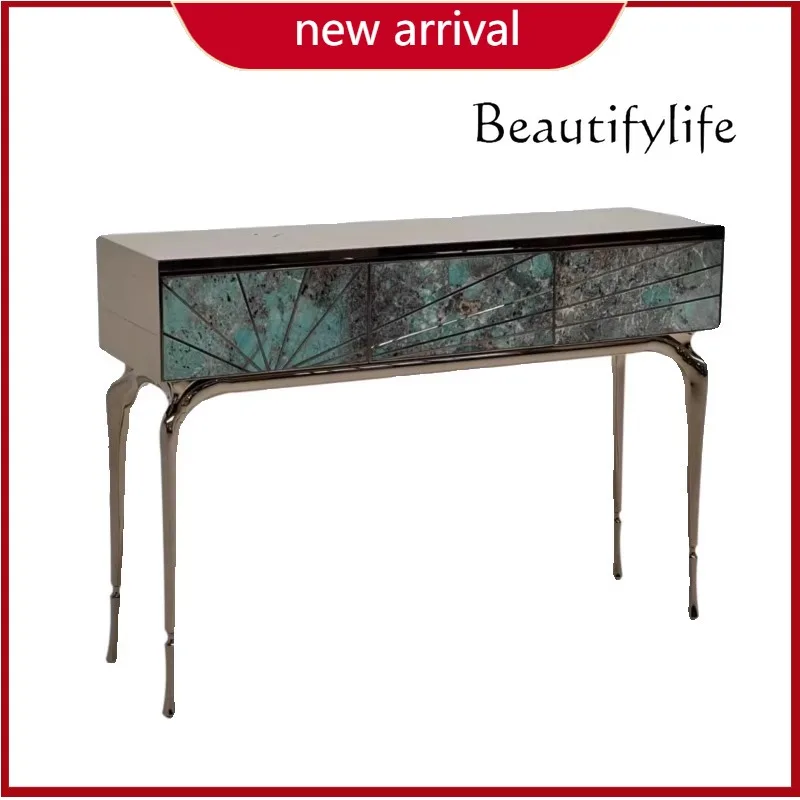 

Z Italian Light Luxury Amazon Greenstone Entrance Living Room High-end Natural Agate Metal Entrance Table