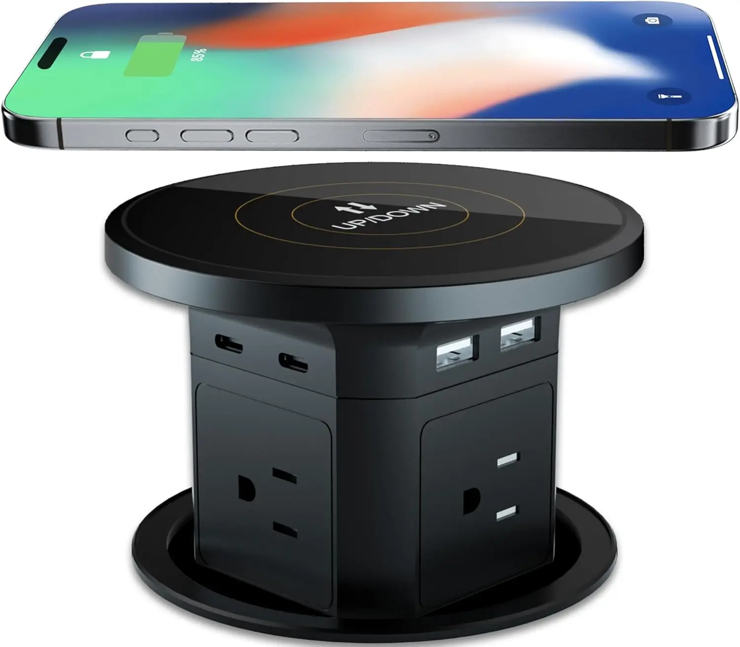 

9-in-1 Pop-Up Outlet with Wireless Charging, 4 AC & 4 USB Ports, 2500W Protection, Global Voltage