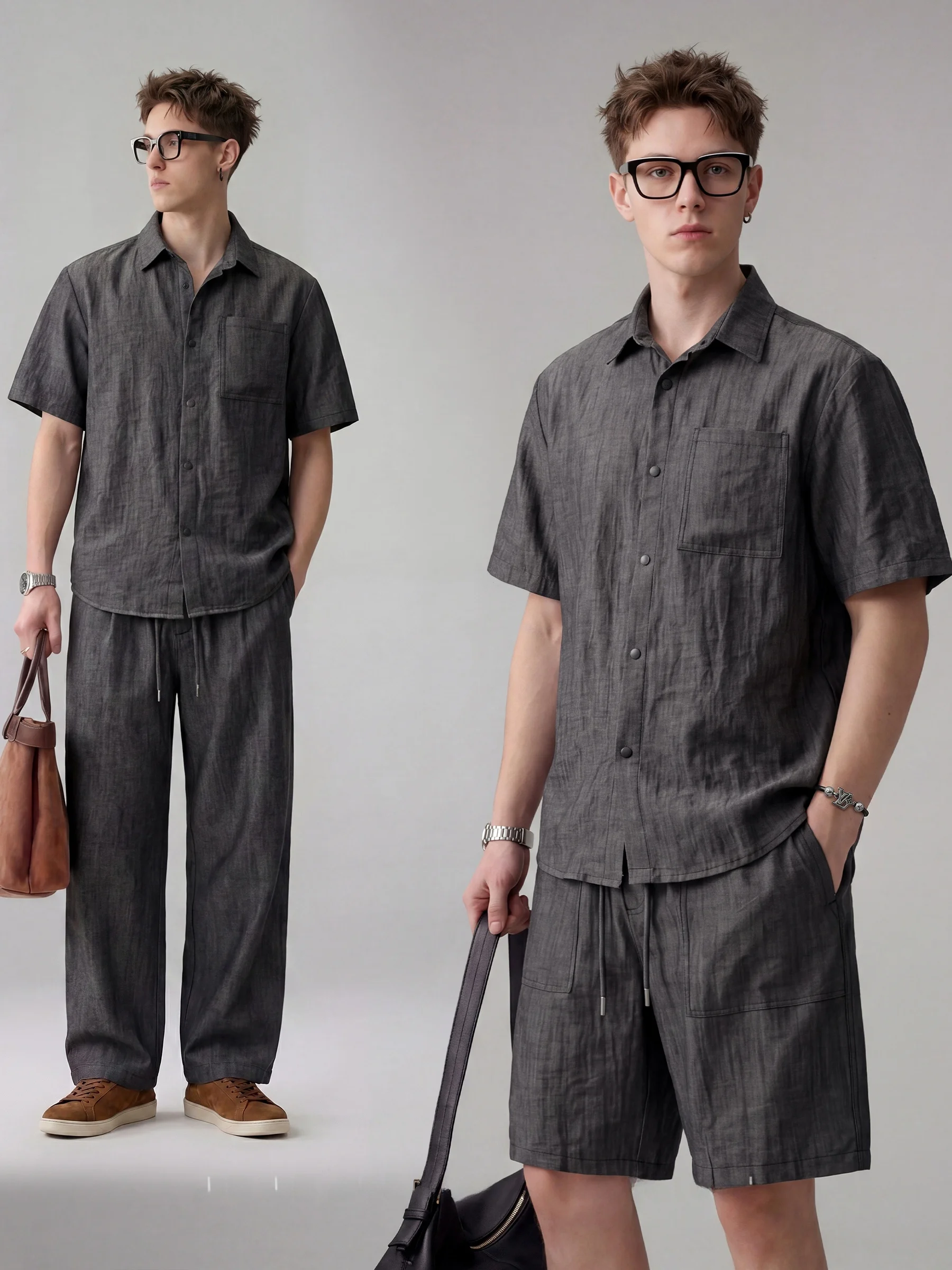 Conjunto Deportivo de Alta Gama para Hombre Savile Row, Sensación de Frescura, Transpirable, Casual, Shorts de Verano, Camisa...