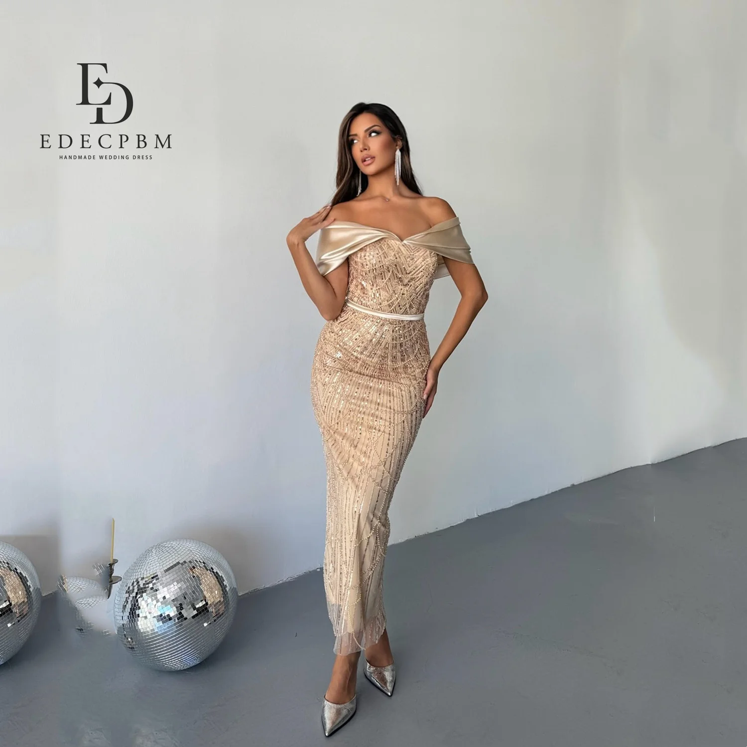 

EDECPBM Элегантные вечерние платья с открытыми плечами 2021, женское вечернее платье цвета шампанского на заказ, Vestidos De Fiesta, русалка