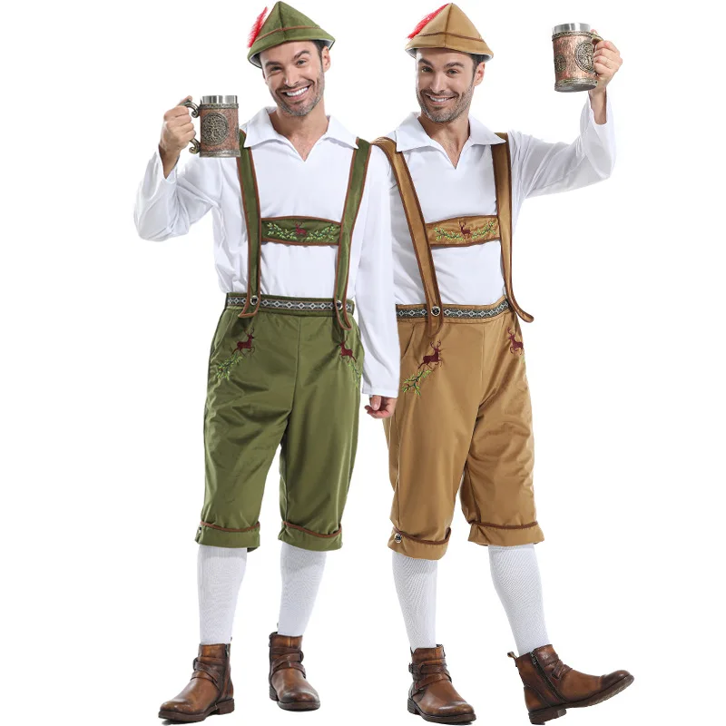 

German Traditional Oktoberfest Costume Beer Pants Set for Adult Male Outfits Tops+ Pant + Hat Oktoberfest Festival Costumes New