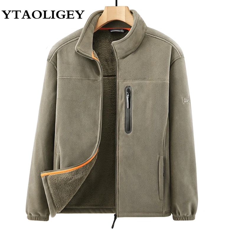 

Winter Men's Polar Fleece Jacket Pockets Solid Color Casual Warm Jackets Cold-Proof Thickened Warm Male Clothes Brand Outwear