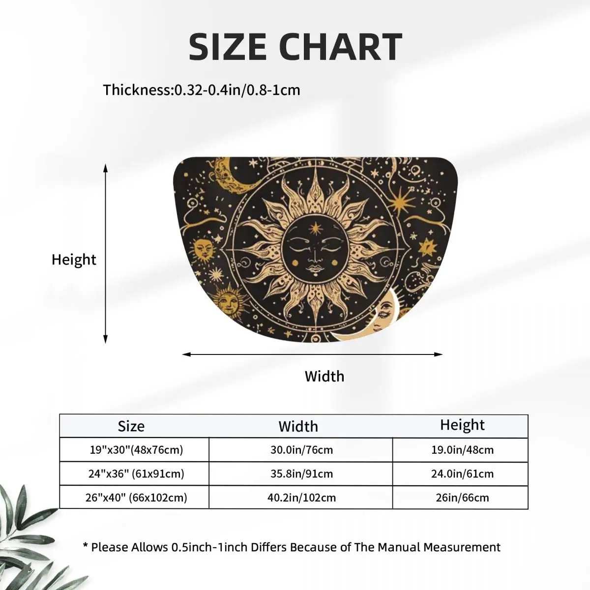 Boho Golden Crescent Moon And Sun Witch Flannel Half Round Doormat Non Slip Bathroom Mat Absorbent Floor Carpet for Home Bedroom