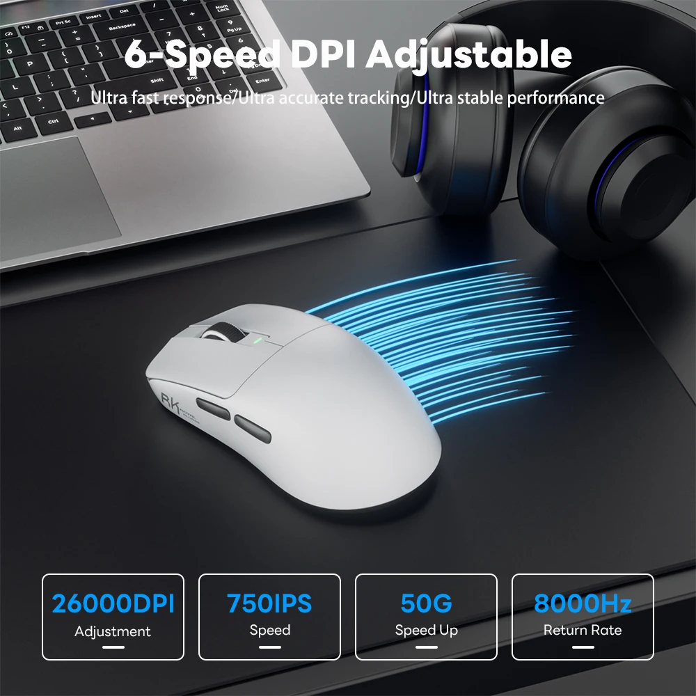 RK ROYAL KLUDGE M3 PAW3950 Gaming Mouse 47G Lightweight 26000dpi 8000Hz Tri-mode Bluetooth Wireless Mouse Ergonomic for Computer