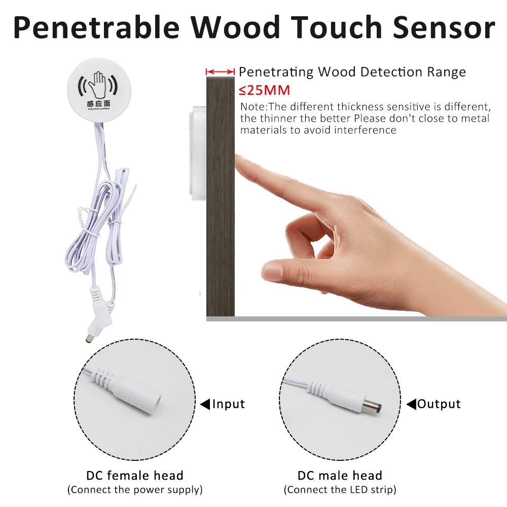 Penetrable Wood Touch Sensor LED Strip Light 12V 120LED EU 220V US 110V Hand Sweep Control Dim Tape Lamp Closet Cabinet Lighting
